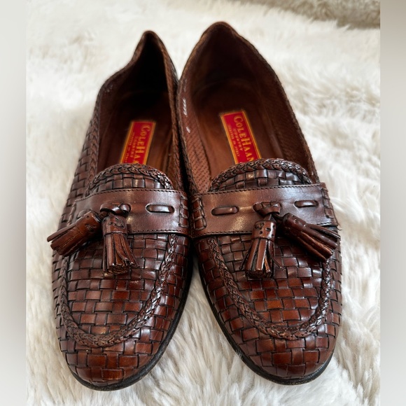Cole Haan Shoes - Cole Haan Brown Woven Leather Tassel Loafers